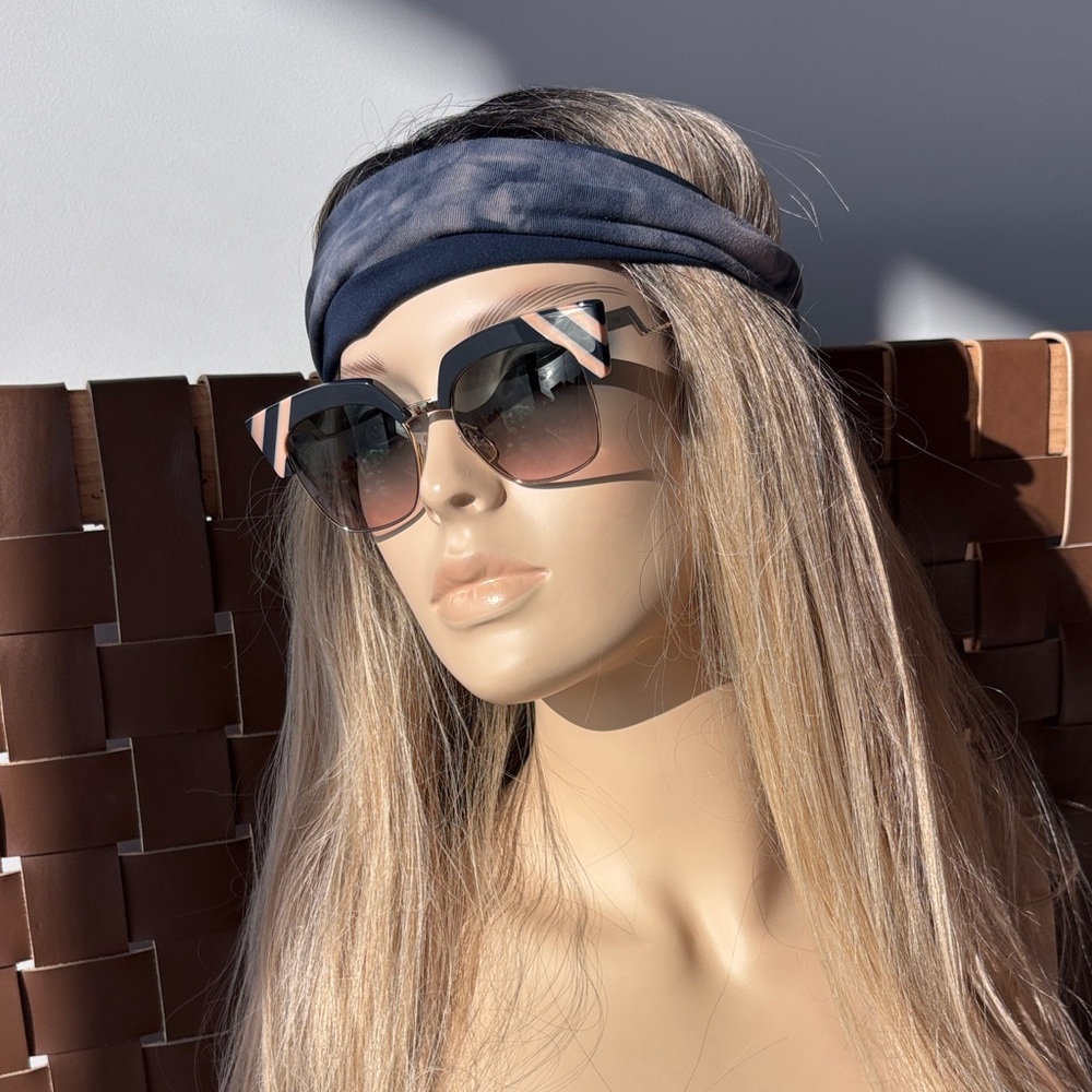 Fendi Black and Apricot Geometric Gold Hardware Sunglasses GUC